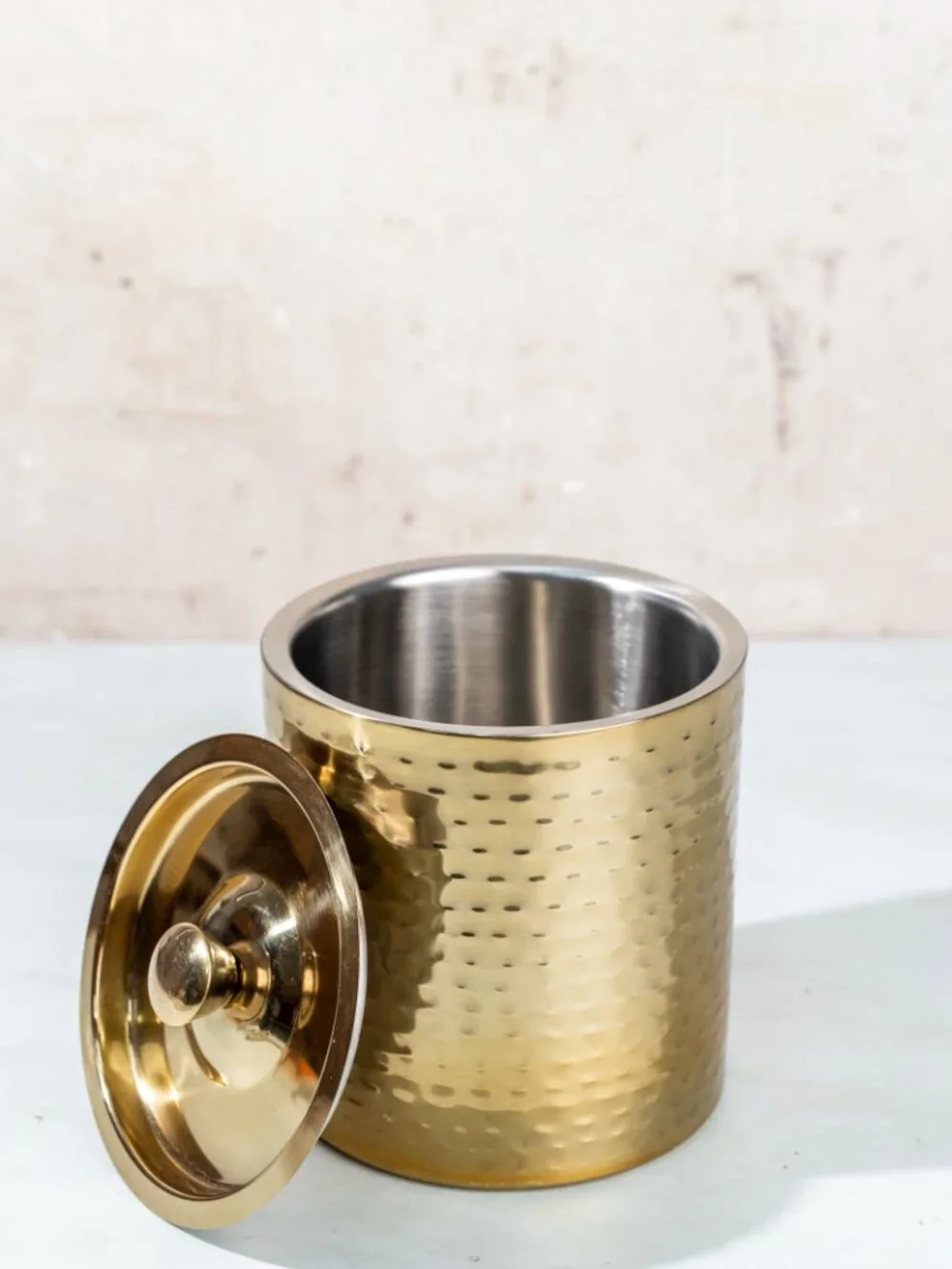 Gold Hammered Metal Insulated Ice Bucket